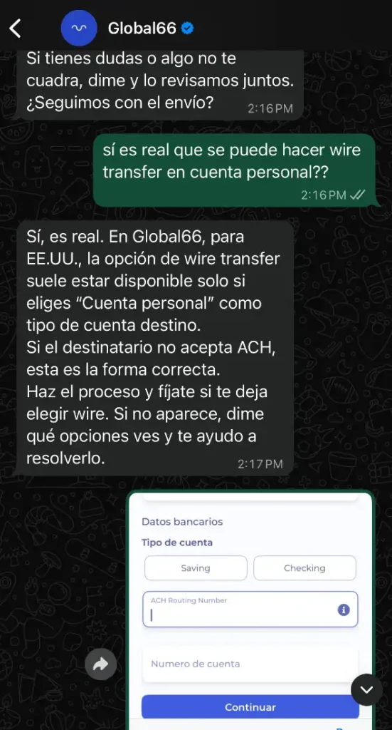 wire transfer cuenta global66