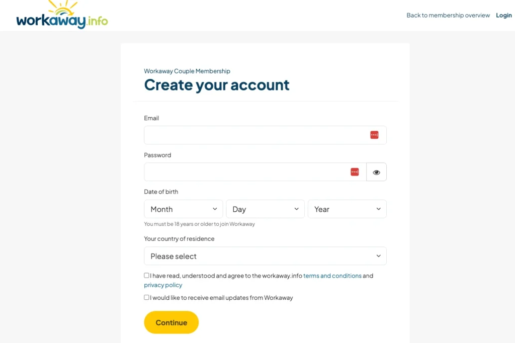 como crear cuenta en workaway